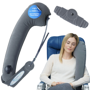 travelrest ultimate inflatable neck support & body pillow airplane pillow for long flight comfort, travel essentials, sleeping accessories, memory foam, headrest support seat for car (grey)